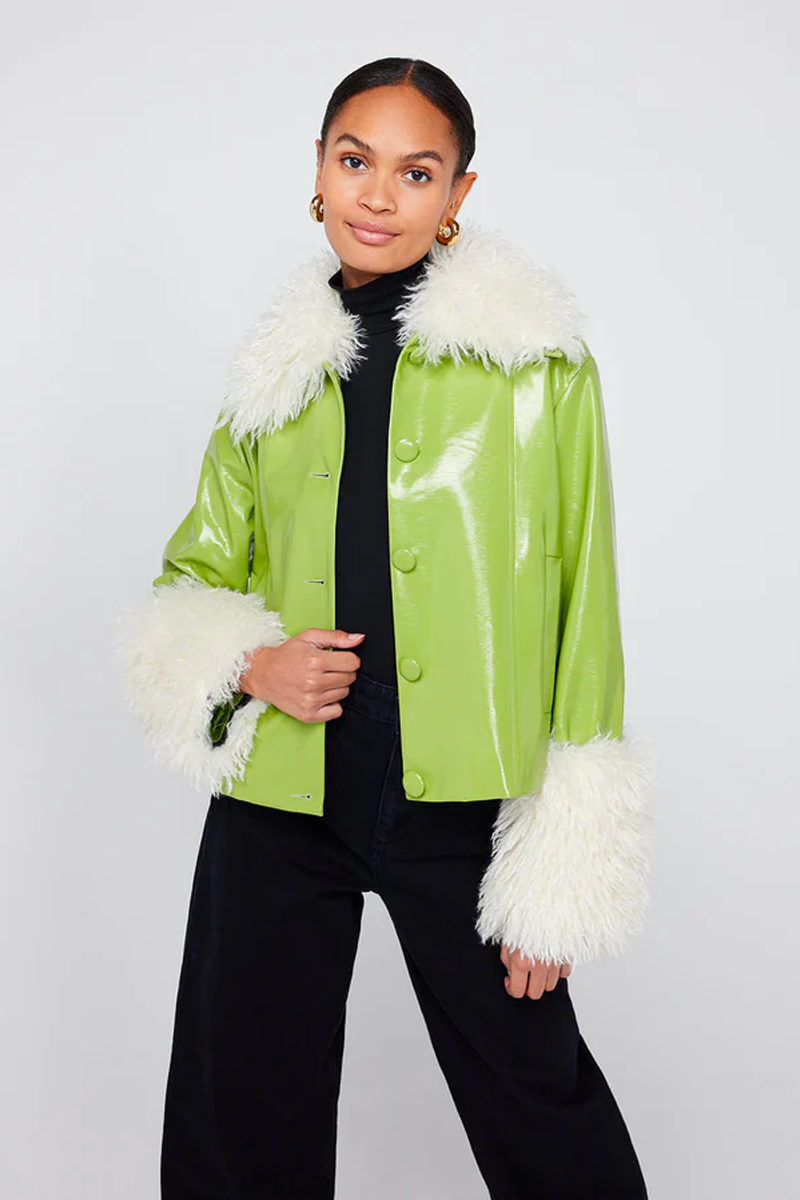 Green vinyl outlet coat