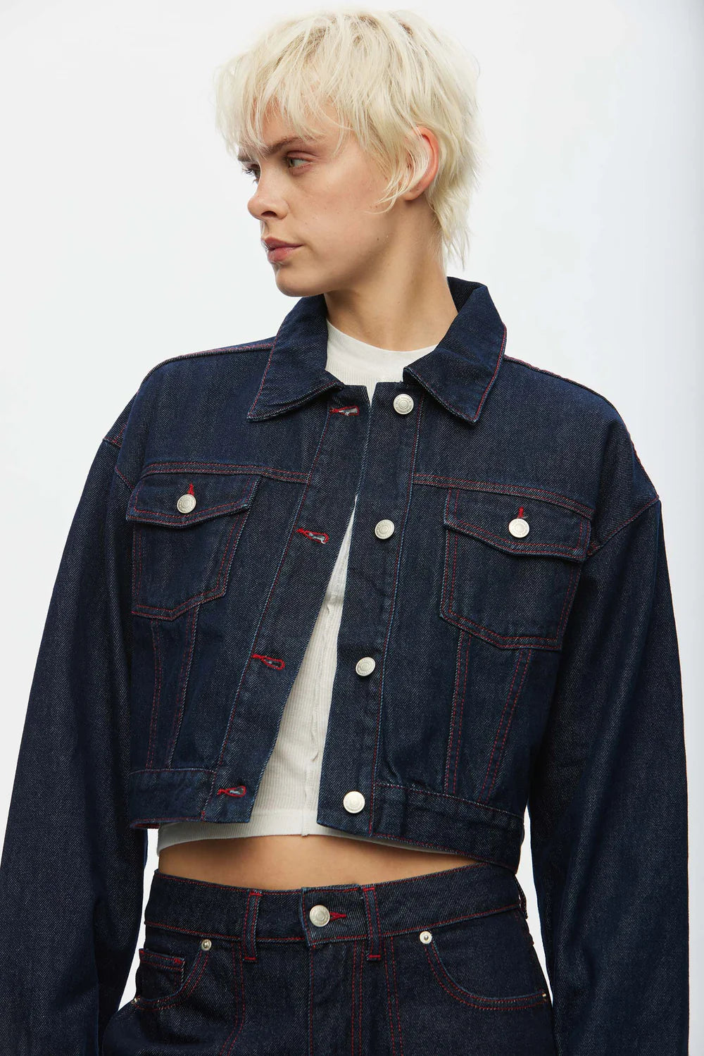 Oval Square Wonder Denim Jacket // Raw, Red Stitch