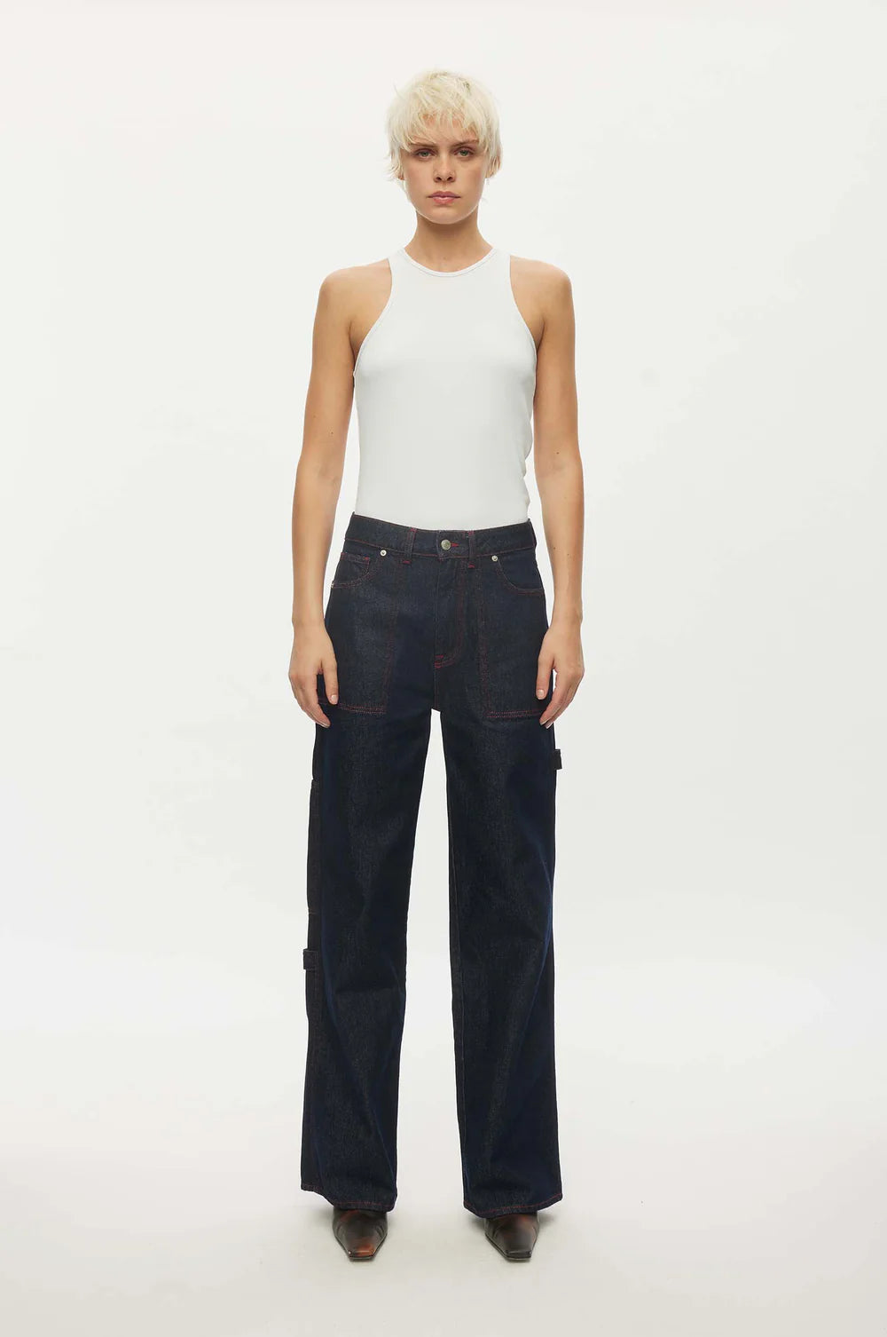 Oval Square Player Jeans // Raw, Red Stitch