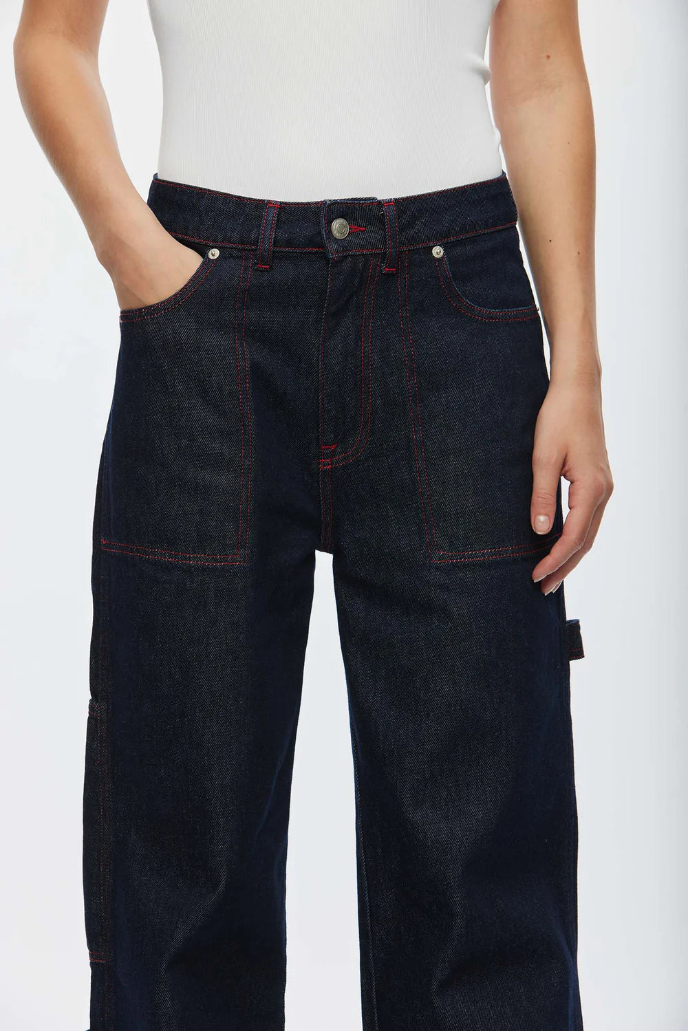 Oval Square Player Jeans // Raw, Red Stitch