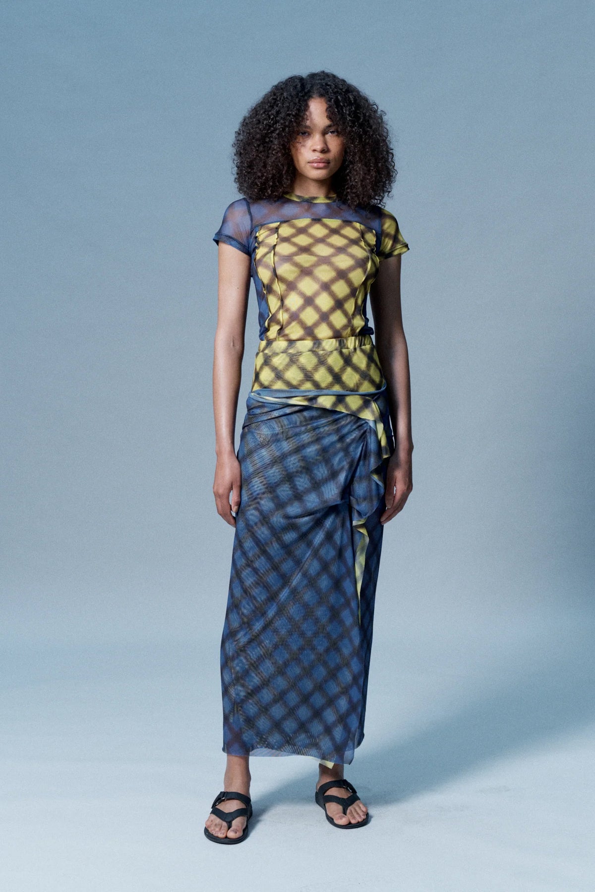 Verner Cross Gather Skirt // Blue & Yellow