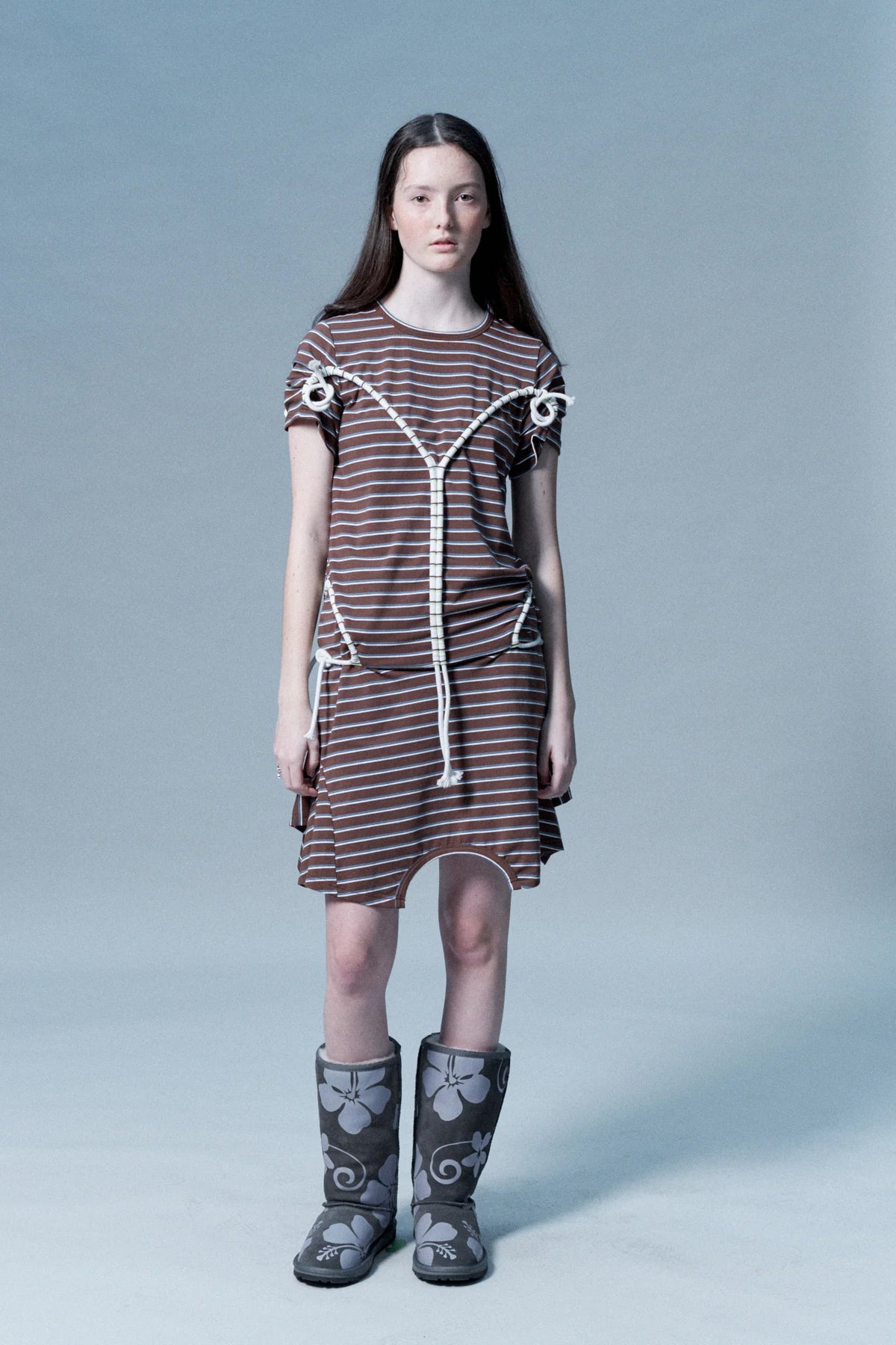 Verner Rope T-Shirt Dress // Brown & White