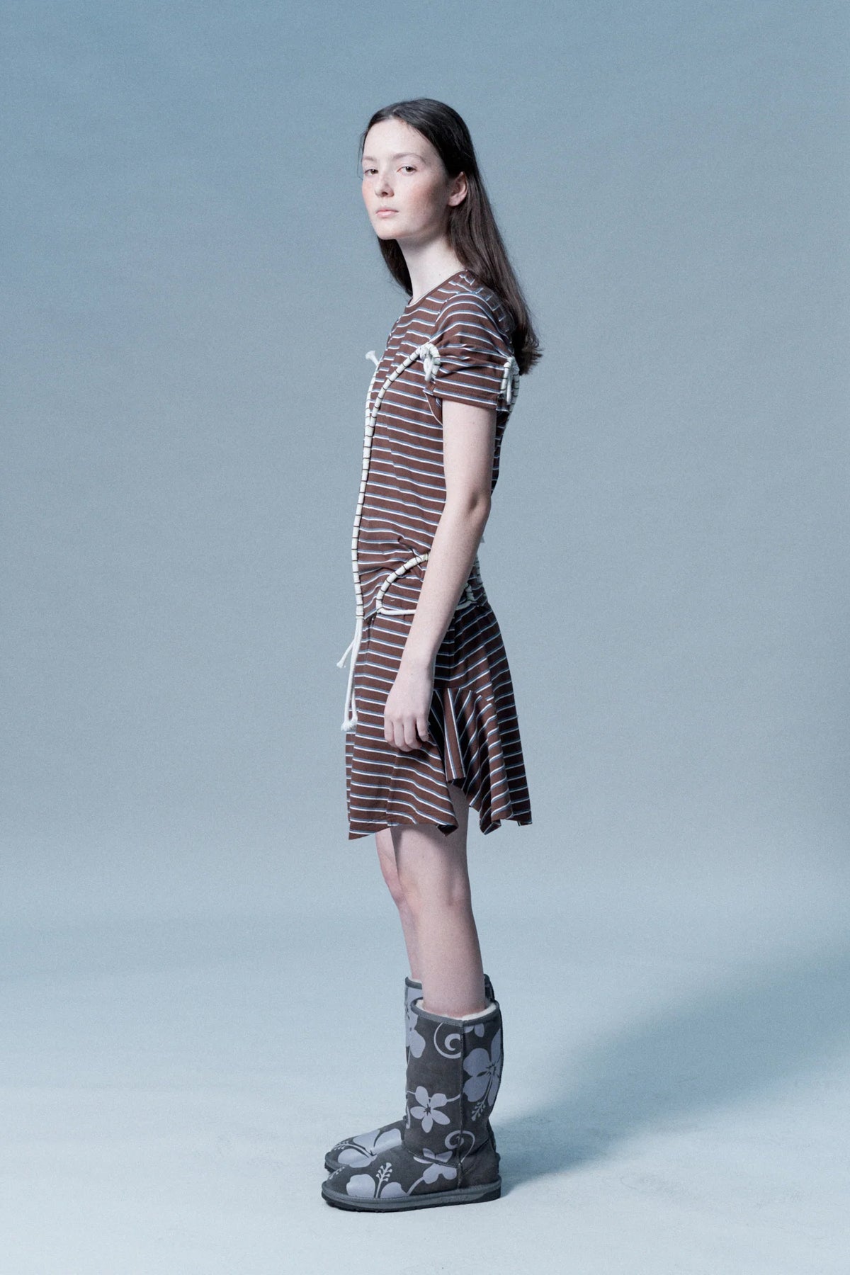 Verner Rope T-Shirt Dress // Brown & White