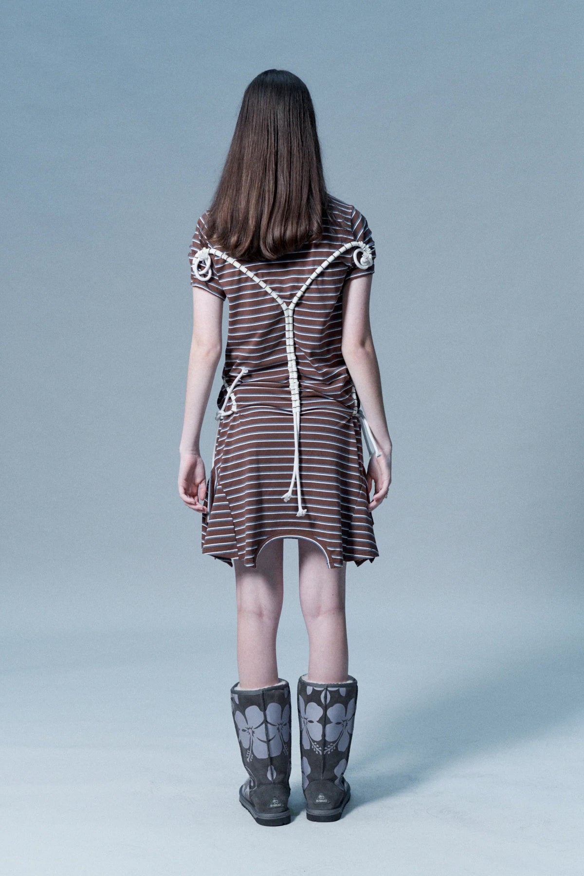 Verner Rope T-Shirt Dress // Brown & White