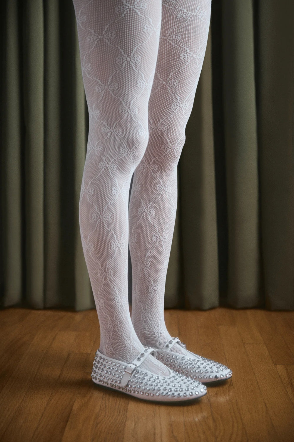 Lace Bow Tights // White