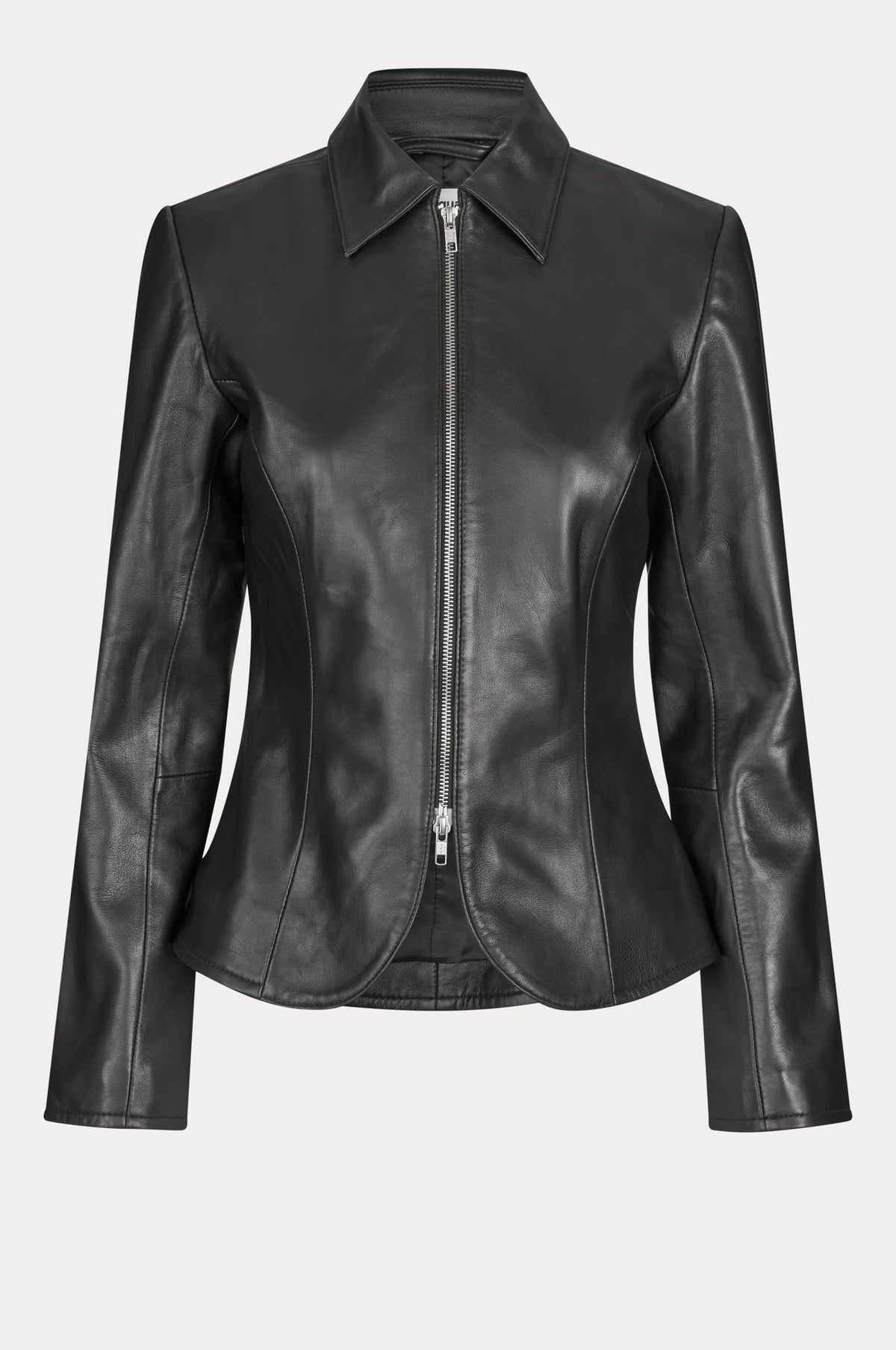 Oval Square Deep Leather Blazer // Black