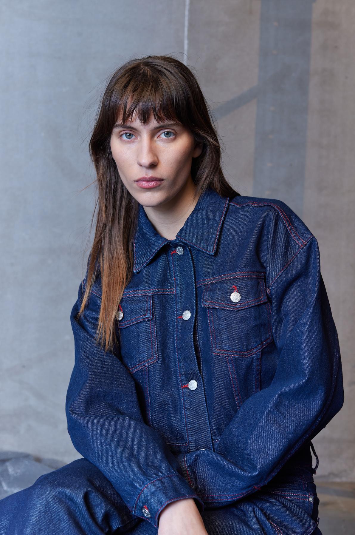 Oval Square Wonder Denim Jacket // Raw, Red Stitch