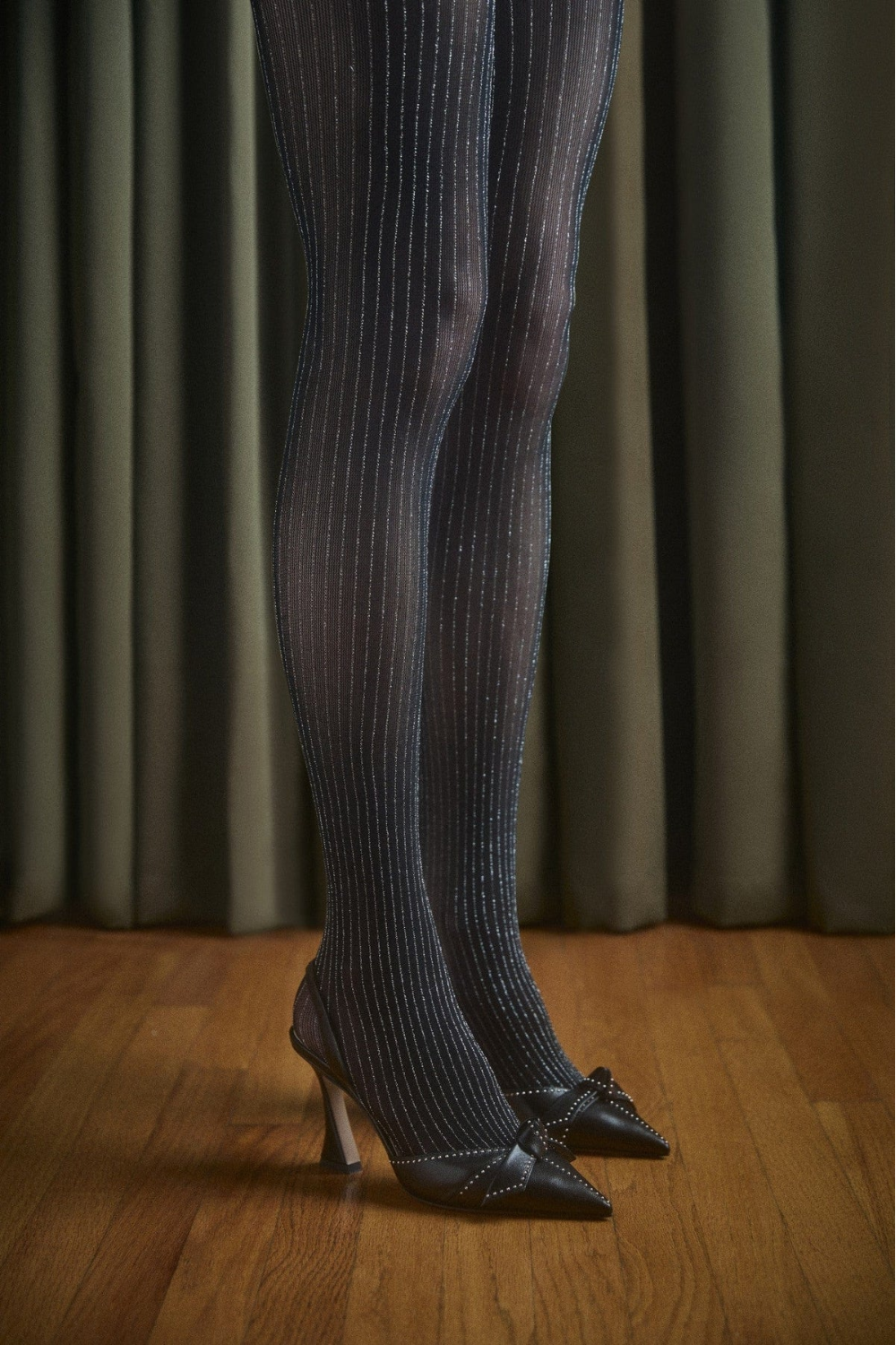 Shimmer Stripe Tights // Black