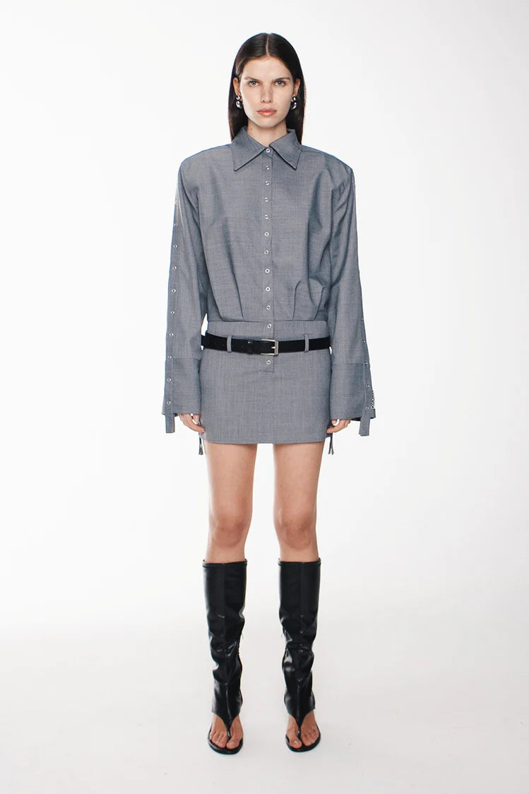 Kourh Tidal Mini Shirt Dress // Grey