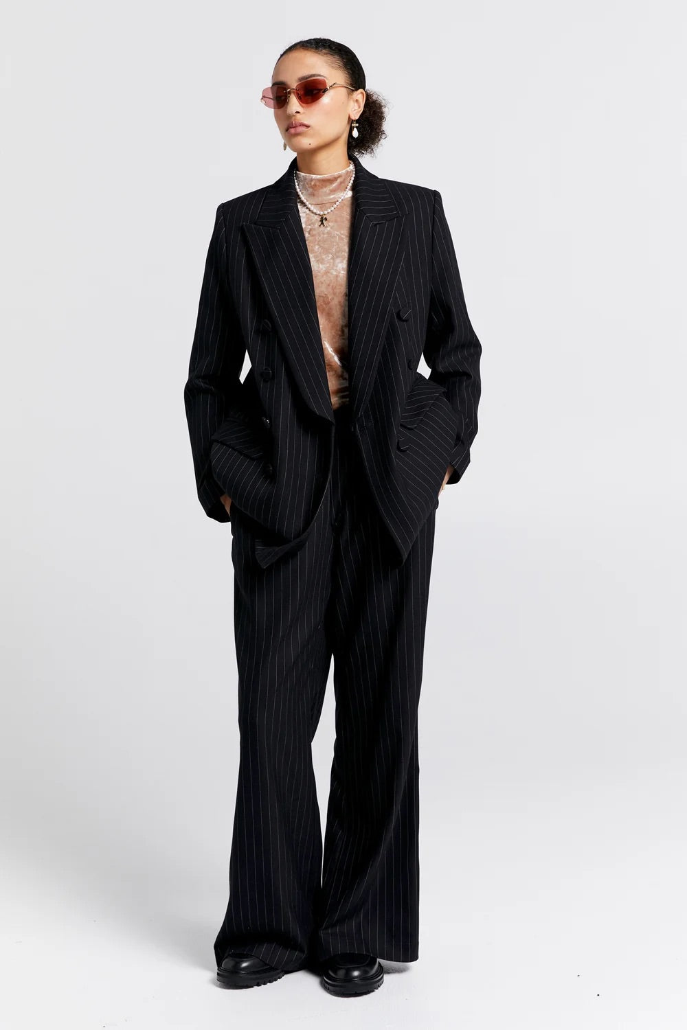 Karen Walker Palazzo Lounge Pants // Pinstripe Black