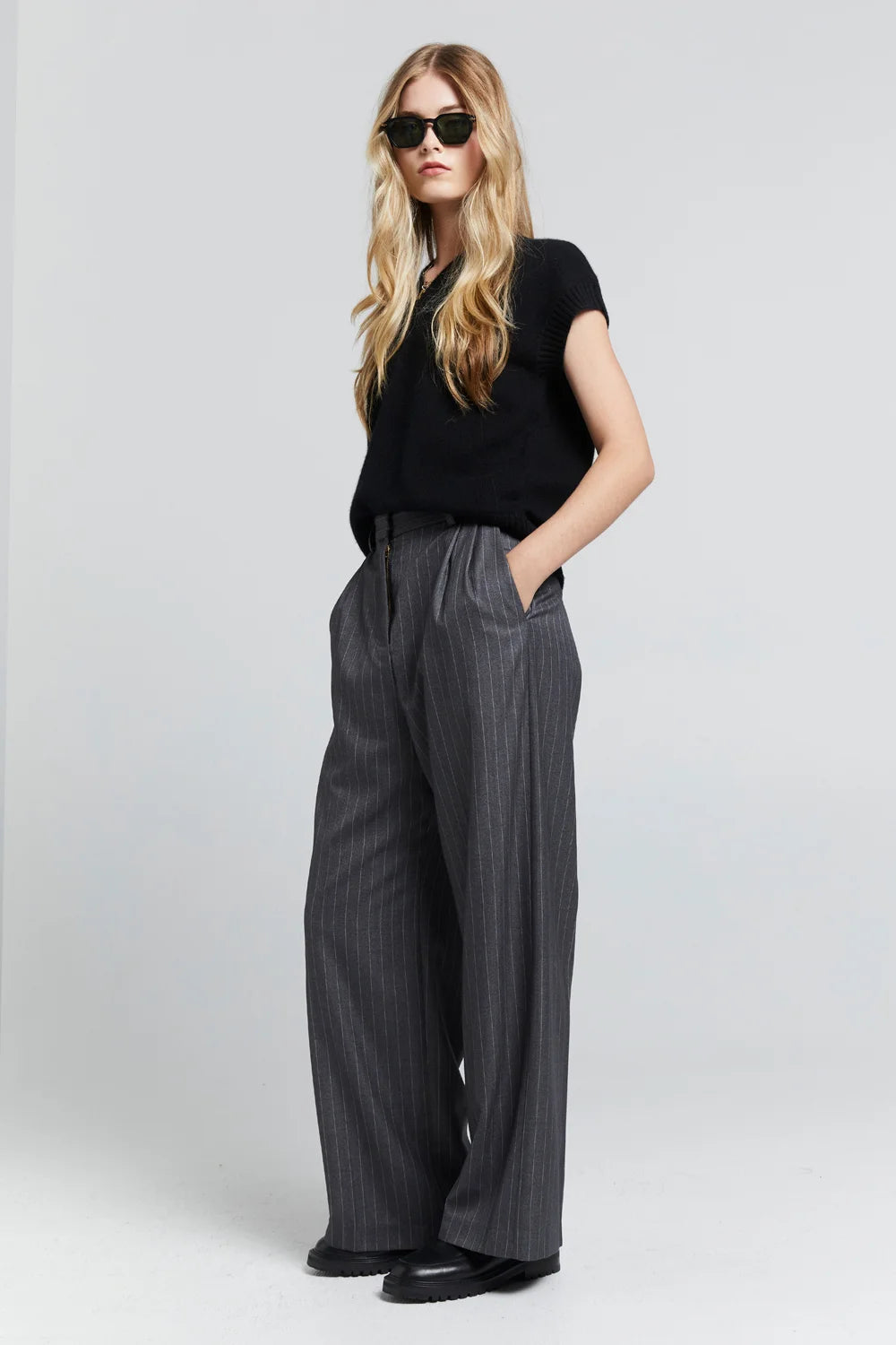 Karen Walker Workwear Trousers // Pinstripe Charcoal